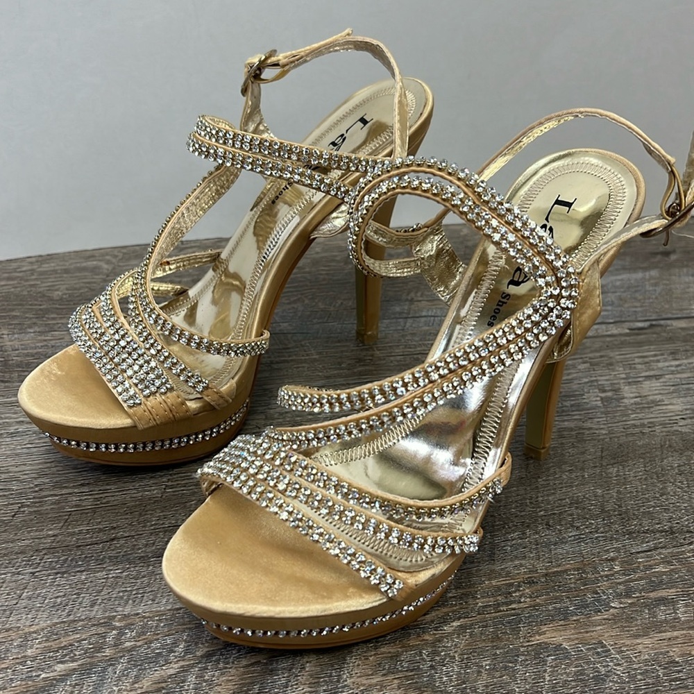 Lava VALENTINA Gold Rhinestone Embellished Platform Heels Size 7